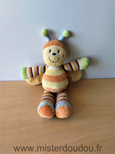 Doudou Abeille Mots d enfants Jaune orange raye 