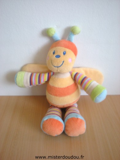 Doudou Abeille Mots d enfants Jaune orange rayé mulicolore 