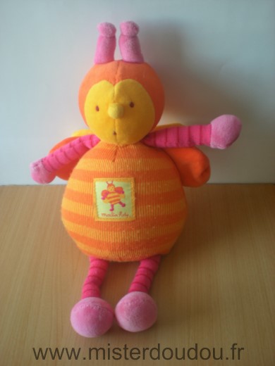 Doudou Abeille Moulin roty Louna jaune orange rose 