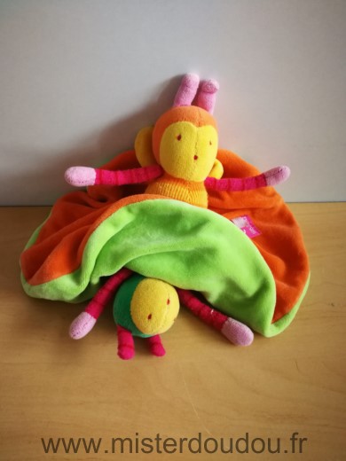 Doudou Abeille Moulin roty Louna vert orange cache cache reversible 