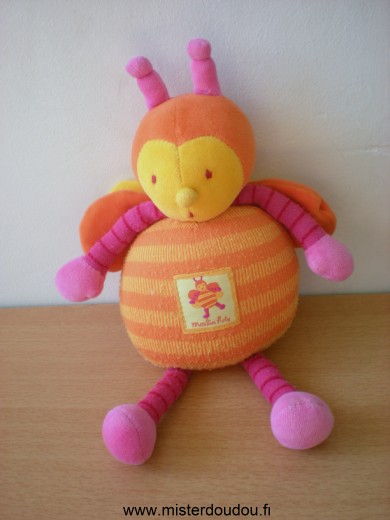 Doudou Abeille Moulin roty Orange jaune rose Tissus bouloché