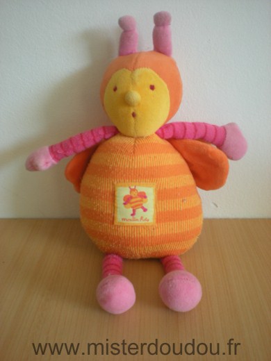 Doudou Abeille Moulin roty Orange rose jaune Tissus bouloché