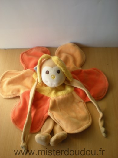 Doudou Abeille Nounours Jaune orange petales fleur 