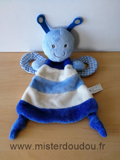 Doudou Abeille Zeeman Papillon raye bleu ecru 