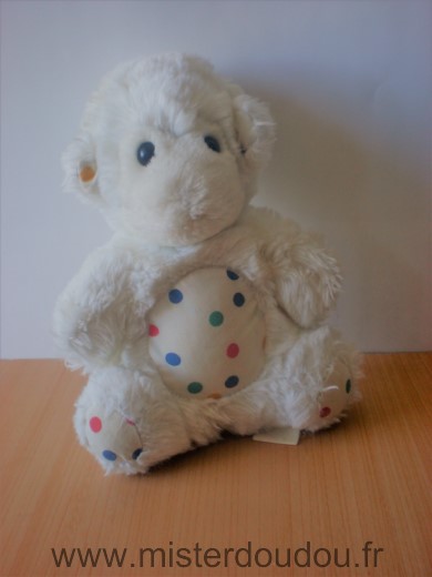 Doudou Agneau - marque non connue - Peluche blanche points multicolore 