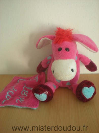 Doudou Ane Corsica Rose coeurs bleu mouchoir rose i love corsica 