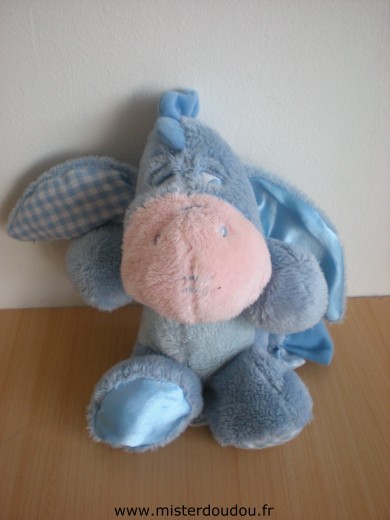 Doudou Ane Disney Bouriquet bleu rose vichy bleu sous une patte et dans l oreille 