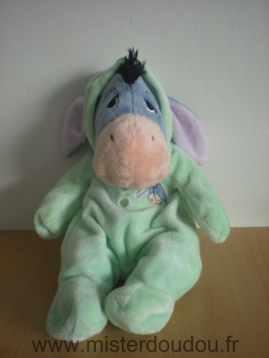 Doudou Ane Disney Bouriquet mauve en pyjama vert a capuche 