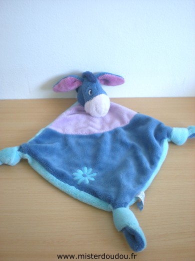 Doudou Ane Disney Bourriquet bleu marine mauve et bleu clair dessous 