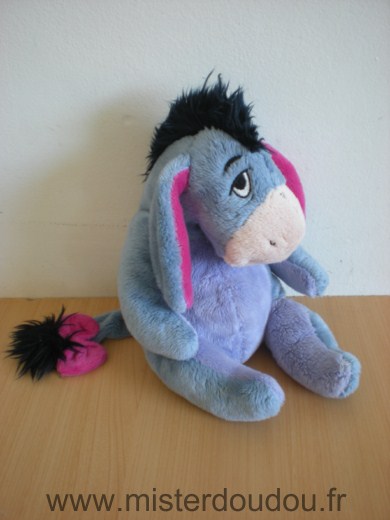 Doudou Ane Disney Bourriquet bleu mauve noeuf rose Queue accrochée par un scratch