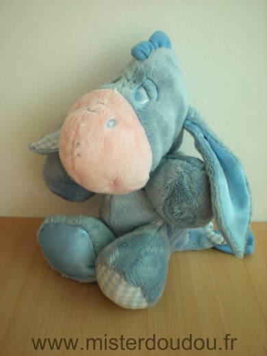 Doudou Ane Disney Bourriquet bleu rose vichy bleu satin 