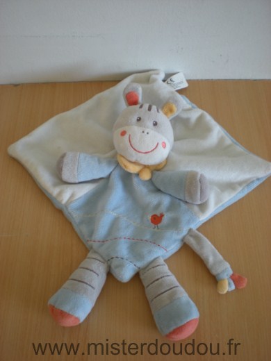 Doudou Ane Nicotoy Blanc bleu foulard jaune motif oiseau 