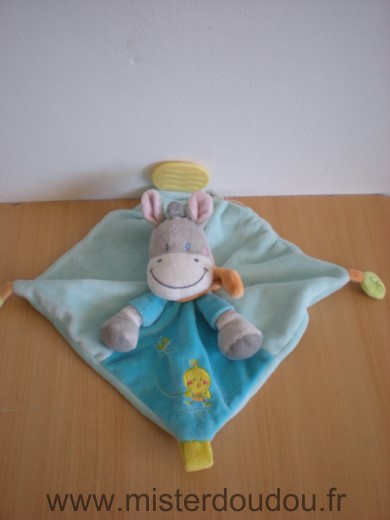 Doudou Ane Nicotoy Bleu gris avec un poussin jaune brodé 