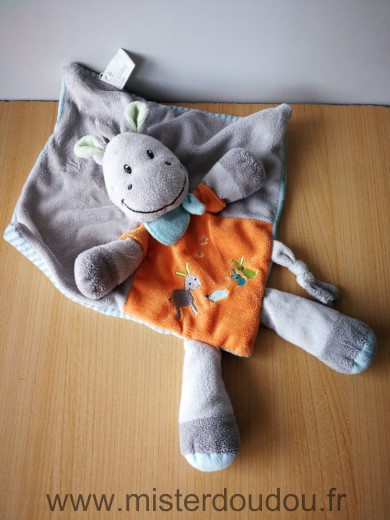 Doudou Ane Nicotoy Gris orange rayures bleues 