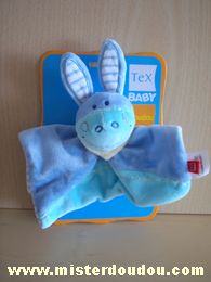 Doudou Ane Tex Bleu et bleu turquoise foulard jaune , rayé blanc bleu dessous. 