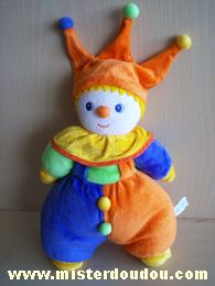 Doudou Arlequin Auchan Orange bleu jaune vert 