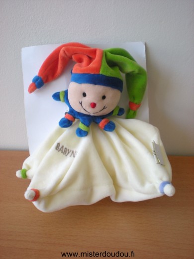Doudou Arlequin Baby nat Blanc bleu vert orange 