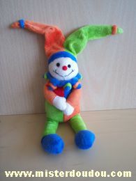 Doudou Arlequin Baby nat Vert orange bleu 