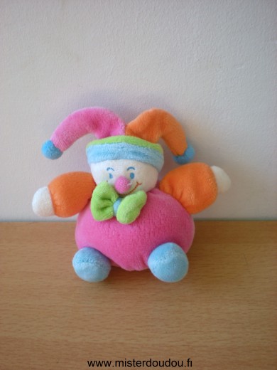 Doudou Arlequin Jollybaby Rose orange bleu vert A une ficelle coupée dans le dos