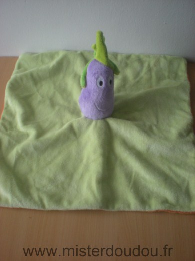 Doudou Aubergine Ptit dodo Violet vert , dessous orange 