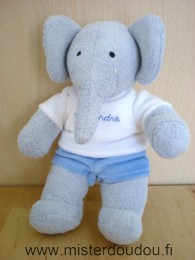 Doudou Babar Lansay Gris short bleu tshirt blanc brodé alexandre 