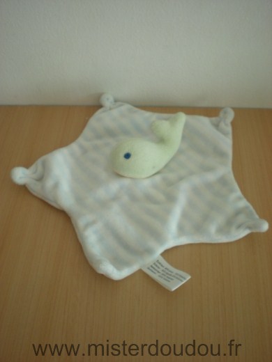 Doudou Baleine - marque non connue - Raye bleu blanc baleine verte 
