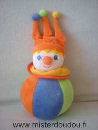 Doudou Bonhomme Auchan Bleu orange jaune vert 