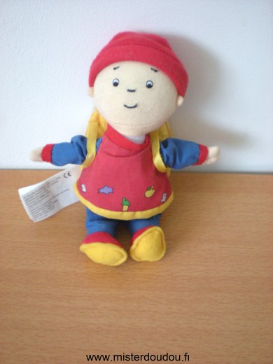 Doudou Bonhomme Caillou Bleu rouge avec un livre en forme de sac à dos 