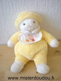 Doudou Bonhomme De fil en image Jaune avec bavoir déjà brodé 