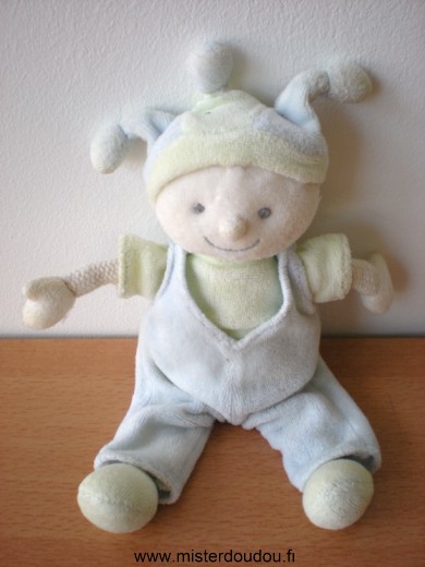 Doudou Bonhomme Jollybaby Bleu vert blanc 