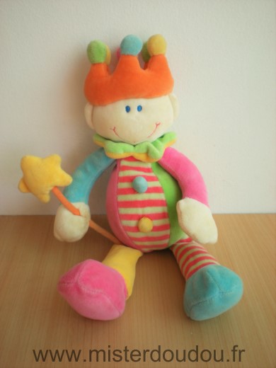 Doudou Bonhomme Jollybaby Prince roi multicolore baguette etoile 