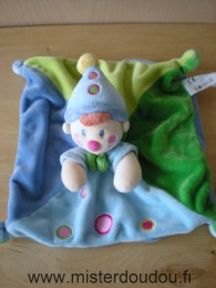 Doudou Bonhomme Kiabi baby Bleu vert ronds roses 