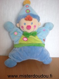 Doudou Clown Nicotoy Bleu vert ronds roses 