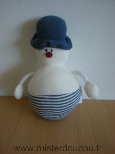 Doudou Bonhomme Petit bateau Bleu blanc nez rouge 