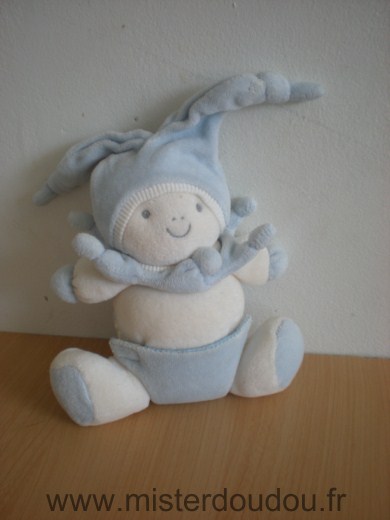 Doudou Bonhomme Priscilla larsen Ecru bleu 