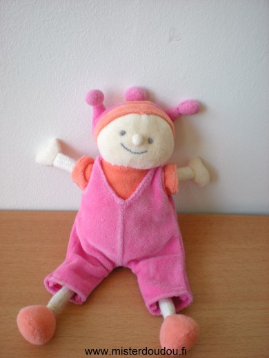 Doudou Bonhomme Priscilla larsen Orange salopette rose 