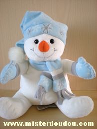 Doudou Bonhomme Simply soft collection Blanc bonnet bleu 