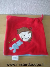 Doudou Bonhomme Societe générale Rouge tête enfant avec ours  bleu dessous 