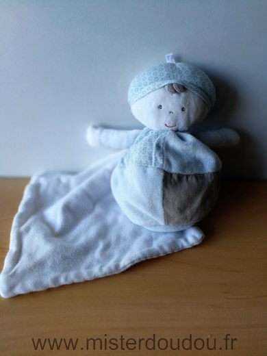 Doudou Bonhomme Sucre d orge Gris bleu mouchoir blanc Quelques traces sur le mouchoir blanc