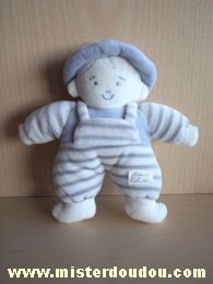 Doudou Bonhomme Tiamo Gris blanc chapeau mauve 