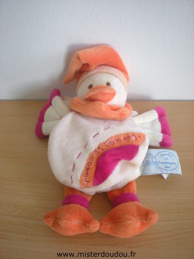 Doudou Canard Doudou et compagnie Banjo ecru orange rose , avec cape 