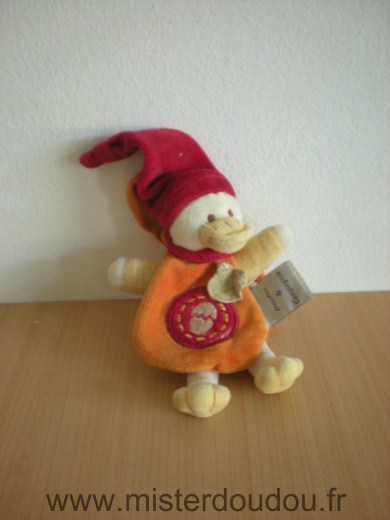 Doudou Canard Doudou et compagnie Blanc cape orange bonnet rouge 
