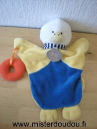 Doudou Canard Doudou et compagnie Bleu jaune anneau orange 