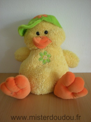 Doudou Canard Gipsy Jaune casquette verte fleur verte Coin coin quand on appuie sur le ventre