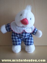 Doudou Canard Jacadi Blanc en peluche corp en tissus carreaux bleus 