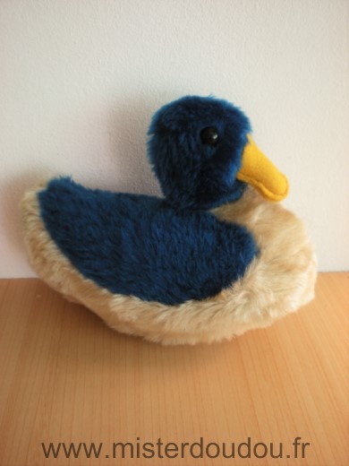 Doudou Canard Les petites marie Peluche beige bleu 