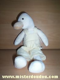 Doudou Canard Moulin roty Blanc salopette jaune Canard ou oie?