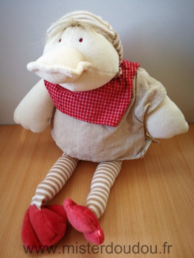 Doudou Canard Moulin roty Edouard ecru beige rouge 