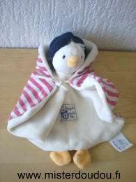Doudou Canard Moulin roty Séraphin ecru dessus rayé  gris rose dessous 