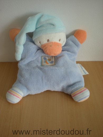 Doudou Canard Nattou Oiseau mauve bonnet bleu 